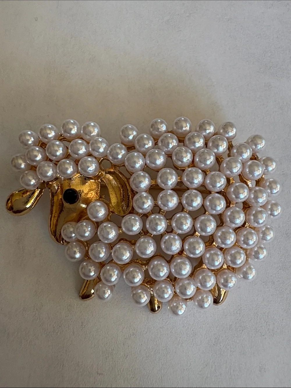 Gold Pearl Sheep Brooch
